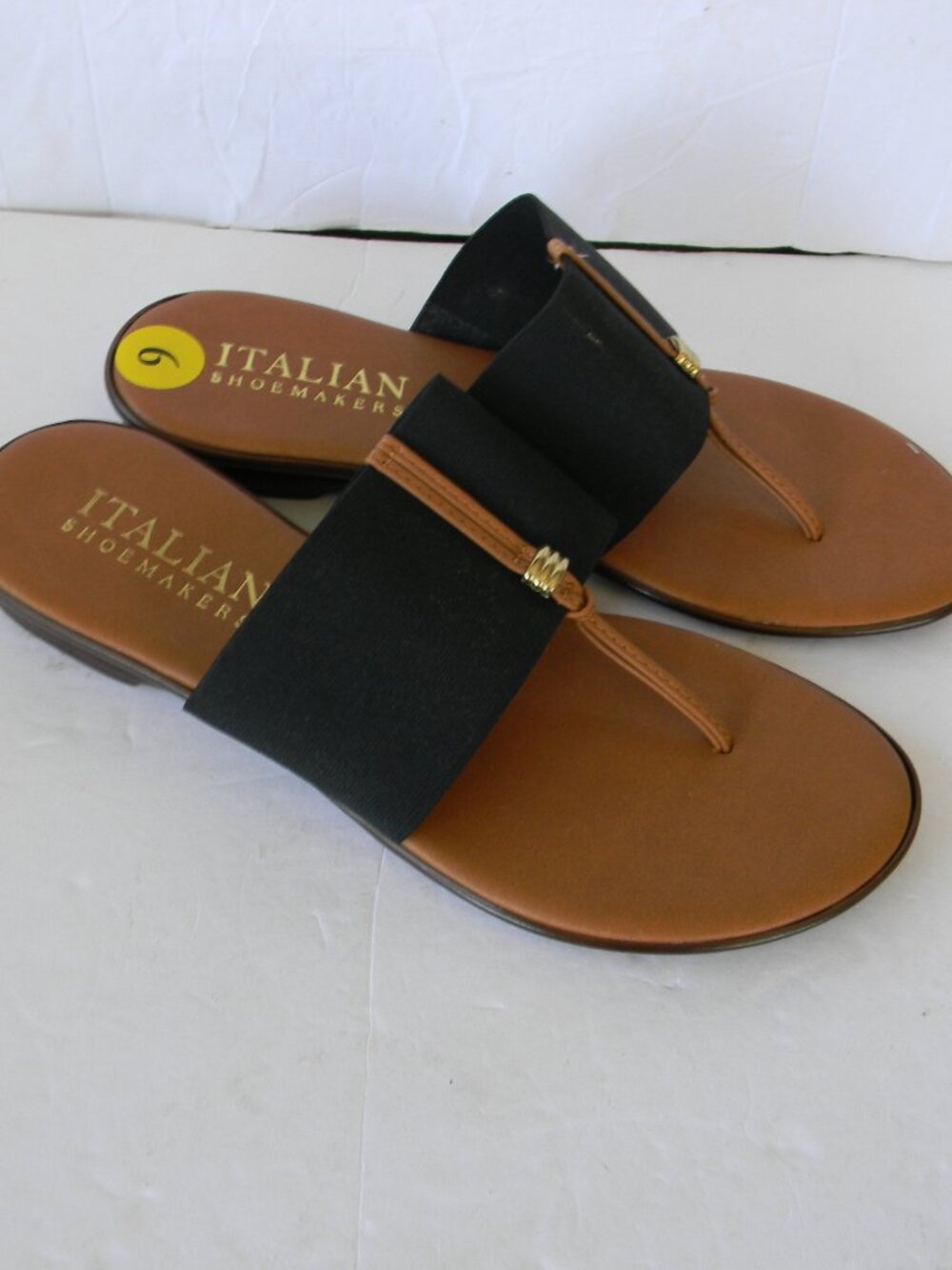 Italian Shoemakers Womens 9 NAVY/TAN LEATHER Sandals SLIDES BRILEY